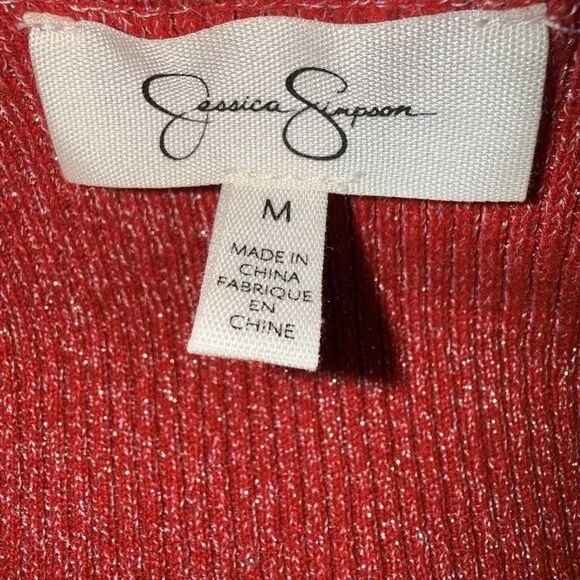 Jessica Simpson Red Sweater Women’s Cleavage Twist Stretch Tight Fit Size Medium - Picture 5 of 6
